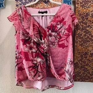 White House Black Market Pink Faux Wrap Flouncy Shirt Sz 10
